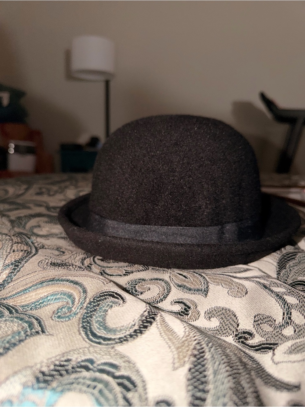 Women's Black Felt Bowler Hat with Grosgrain Band